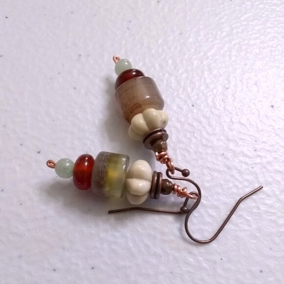 Neutral Colored Fall Earrings ~ Short Stack Danglers ~ Semi-Precious Stone Beads - Picture 4 of 7